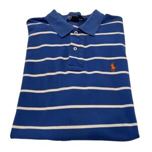 Ralph Lauren Polo Shirt Mens Sz XL  Blue Striped Short Sleeve Cotton Pony Logo